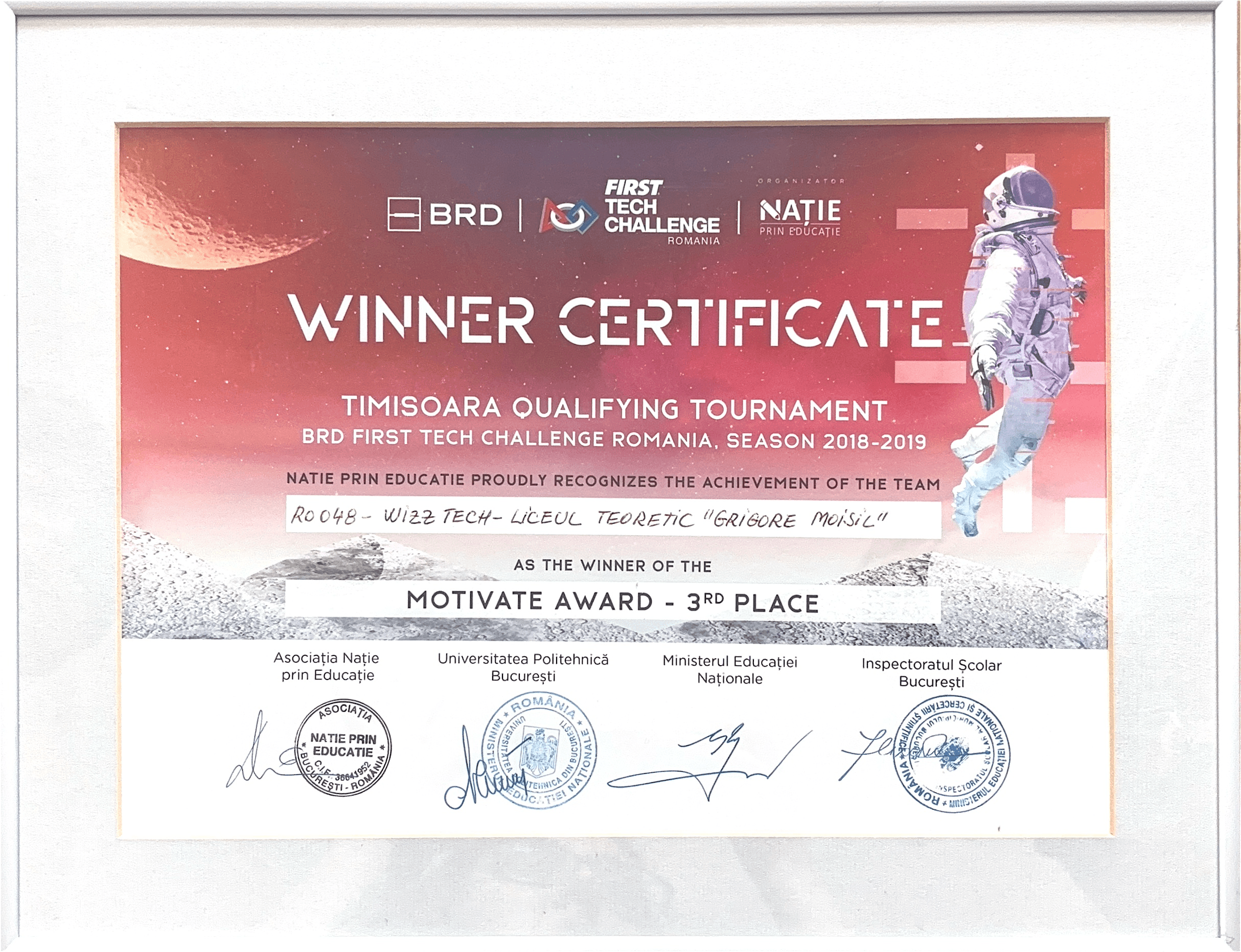 Diploma Motivate Award, locul III, 2019